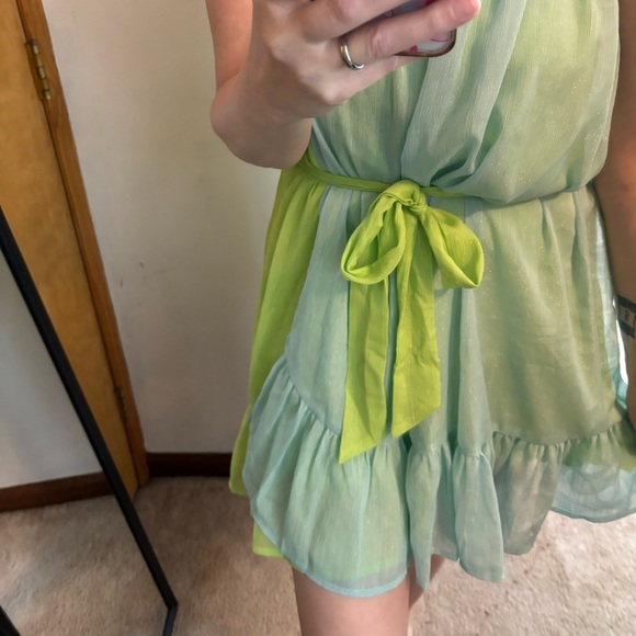 NWT Strut and Bolt Lime Aqua Tiered Chiffon Mini Dress - Picture 3 of 11
